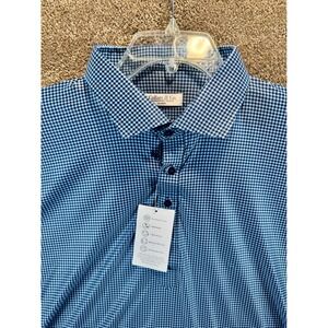Collars & Co Mens 2XL Featherweight Relaxed Gingham Polo Blue Dress Collar‎ NWT